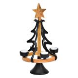 Adventní svícen z kovu a mangového dřeva 38 cm - vánoční stromek s hvězdou