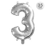 Balón narozeninový 35 cm - číslo 3, stříbrný
