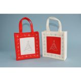 Dárková taška - vánoční 22x25x6 cm z filcu, červeno-bílá, mix / 1ks