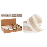 Dekorační stuha 63x2700 mm bílá se zlatým potiskem (mix 4 vzorů, cena /1 ks)