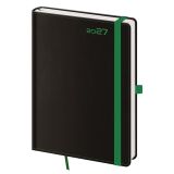 Diář 2027 denný  A5 Black Green s pútkom  na pero