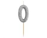 Dortová svíčka B&C - číslo 0 glitter černá 11 cm