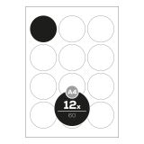 Etikety PRINT A4 / 100 ks, kruhové 60 - 12 etiket, bílé