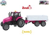 Kids Globe Horses traktor s vlečkou 25cm kov na setrvačník na baterie se světlem a zvukem