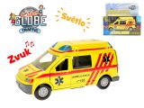 Kids Globe Traffic ambulance CZ kov 14cm zpětný chod na baterie se světlem a zvukem v krab