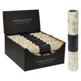 Látka organza 28x250 cm - sněhové vločky zlaté barvy