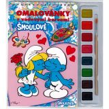 Omalovánky s vodovými farbami - blok A5 so špirálou + vodové farby Šmolkovia