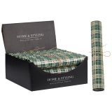 Organza látková 28x270 cm - zelená, vzor káro zlaté barvy