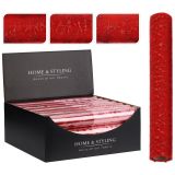 Organza látková 30x500 cm - vzor hvězdy, bobule, sněhové vločky, červená barva