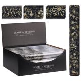 Organza látková 30x500 cm - vzor hvězdy, bobule, sněhové vločky, modrá tmavá barva Organza látková 30x500 cm - vzor hvězdy, bobule, sněhové vločky, modrá tmavá barva