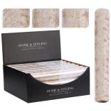 Organza látková 30x500 cm - vzor hvězdy, bobule, sněhové vločky, zlatá šampaň barva