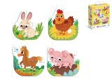 Puzzle dětské 12,5x11,5cm zvířátka farma 13dílků 4obrázky 18m+ v krabičce