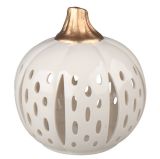 Svícen dýně porcelánová se zlatým stonkem 15 x 17 cm