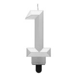 Svíčka dortová - číslice 1 Diamant 7,6 cm, stříbrná metalická Svíčka dortová - číslice 1 Diamant 7,6 cm, stříbrná metalická