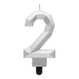 Svíčka dortová - číslice 2 Diamant 7,6 cm, stříbrná metalická Svíčka dortová - číslice 2 Diamant 7,6 cm, stříbrná metalická