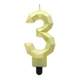 Svíčka dortová - číslice 3 Diamant 7,6 cm, zlatá metalická Svíčka dortová - číslice 3 Diamant 7,6 cm, zlatá metalická