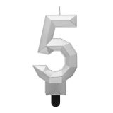 Svíčka dortová - číslice 5 Diamant 7,6 cm, stříbrná metalická