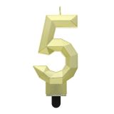 Svíčka dortová - číslice 5 Diamant 7,6 cm, zlatá metalická Svíčka dortová - číslice 5 Diamant 7,6 cm, zlatá metalická