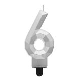 Svíčka dortová - číslice 6 Diamant 7,6 cm, stříbrná metalická