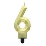 Svíčka dortová - číslice 6 Diamant 7,6 cm, zlatá metalická
