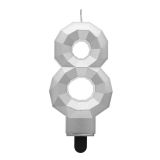 Svíčka dortová - číslice 8 Diamant 7,6 cm, stříbrná metalická