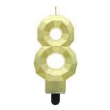 Svíčka dortová - číslice 8 Diamant 7,6 cm, zlatá metalická