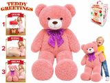 Teddy Greetings medvěd plyšový 120cm s mašlí růžový 0m+ v dárkové krabičce Teddy Greetings medvěd plyšový 120cm s mašlí růžový 0m+ v dárkové krabičce