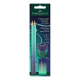 Tužka Faber-Castell 2 (B) + guma + ořezávátko Flow Edition (zeleno-modrá sada) Tužka Faber-Castell 2 (B) + guma + ořezávátko Flow Edition (zeleno-modrá sada)