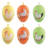 Velikonoční vejce plastová barevná malovaná 6 cm na zavěšení, 6 ks v sáčku