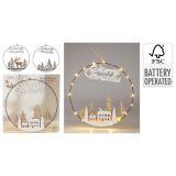 Veselý vánoční kruh s LED světlem 40 cm (2 dizajny) bílá barva