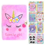 Zápisník linkovaný A5 s plyšovou obálkou a zámkem (mix 8 designů)