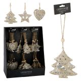 Závěsná dekorace - vánoční motivy 7,5 cm, šampaňské, mix /1ks