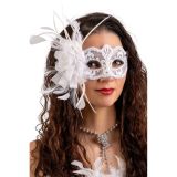Carnival Toys Bílá krajková maska s kamínky