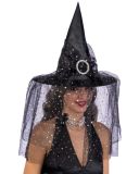 Carnival Toys Černý čarodějnický klobouk se závojem