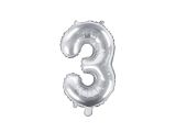 Partydeco Foliová číslice 3 - stříbrná - 35cm
