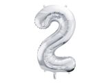 PARTYDECO Foliová číslice- 2 stříbrná -86 cm