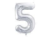 PARTYDECO Foliová číslice- 5 stříbrná -86 cm