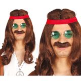 Fiestas Guirca Pánská hnědá hippie paruka s čelenkou a knírem Fiestas Guirca Pánská hnědá hippie paruka s čelenkou a knírem