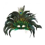 Boland Zelená péřová škraboška karneval