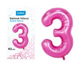 Balónek fóliový č. 3 RŮŽOVÝ 43cm LUMA Balónek fóliový č. 3 RŮŽOVÝ 43cm LUMA