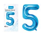 Balónek fóliový  č. 5  MODRÝ 43cm LUMA