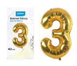 Balónek fóliový  č. 3  ZLATÝ 43cm LUMA
