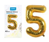 Balónek fóliový  č. 5  ZLATÝ 43cm LUMA