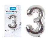 Balónek fóliový  č. 3  STŘÍBRNÝ 43cm LUMA