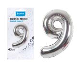 Balónek fóliový č. 9 STŘÍBRNÝ 43cm LUMA Balónek fóliový č. 9 STŘÍBRNÝ 43cm LUMA