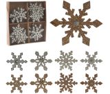 Dekorace vánoční dřevěná - vločky s glitrem 4cm, 24ks Dekorace vánoční dřevěná - vločky s glitrem 4cm, 24ks