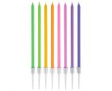 Dortové svíčky 8 ks Pastel tenké s podstavcem
