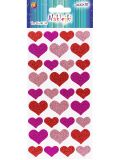 Samolepky pěnové - srdíčka s brokátem