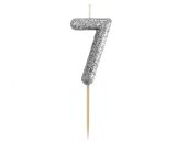 Dortová svíčka č. 7 stříbrná bio brokát - pikery