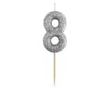 Dortová svíčka č. 8 stříbrná bio brokát - pikery Dortová svíčka č. 8 stříbrná bio brokát - pikery